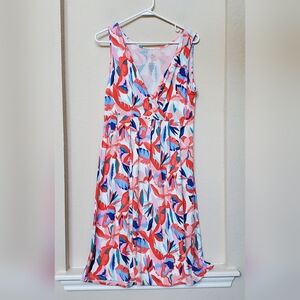 St. John's Bay Multicolor Rayon V Neckline Flowy Tropical Dress.  Size Large
